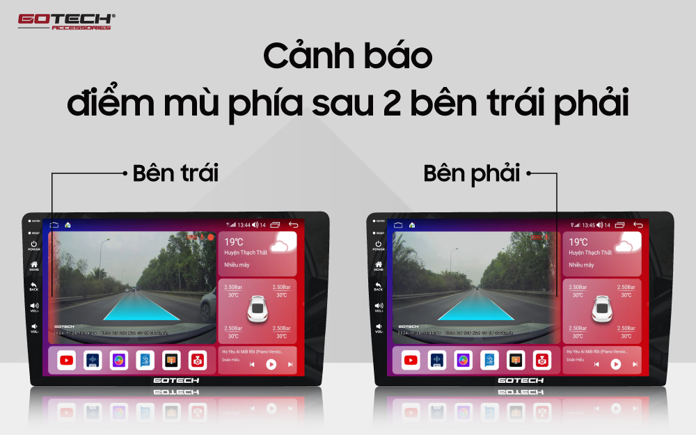 Màn hình ô tô thông minh Gotech GTS4 Gotech GTS4 cảnh báo điểm mù phía sau 2 bên trái phải