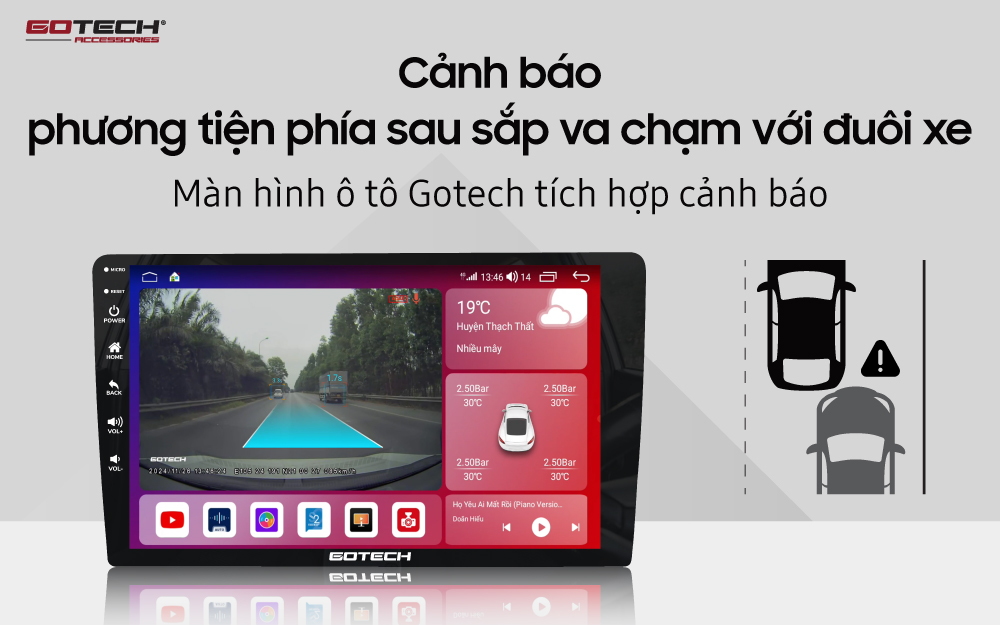 Màn hình ô tô thông minh Gotech GTS4 Gotech GTS4 cảnh báo phương tiện phía sau va chạm