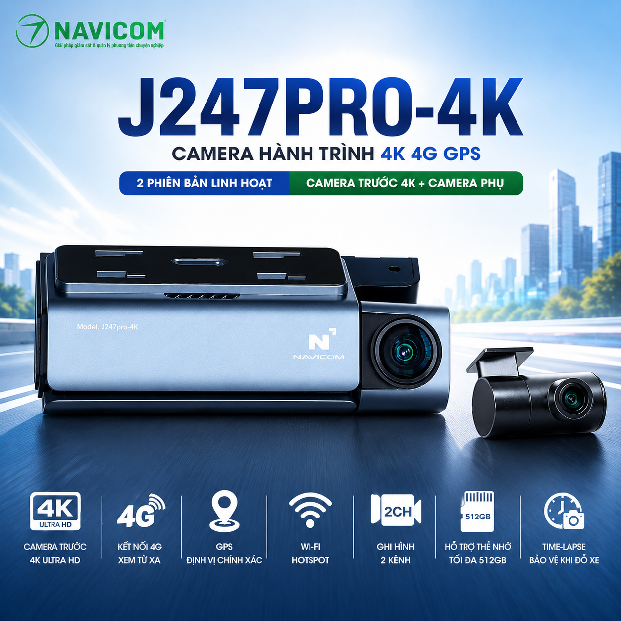 Camera Hành Trình 4K 4G GPS Navicom J247pro4K – Giải Pháp Giám Sát Và Theo Dõi Xe Từ Xa Thông Minh