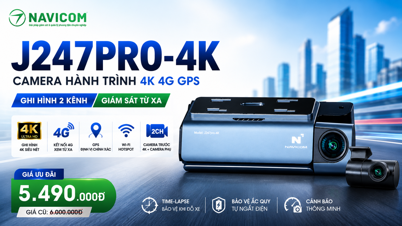 Camera Hành Trình 4K 4G GPS Navicom J247pro4K