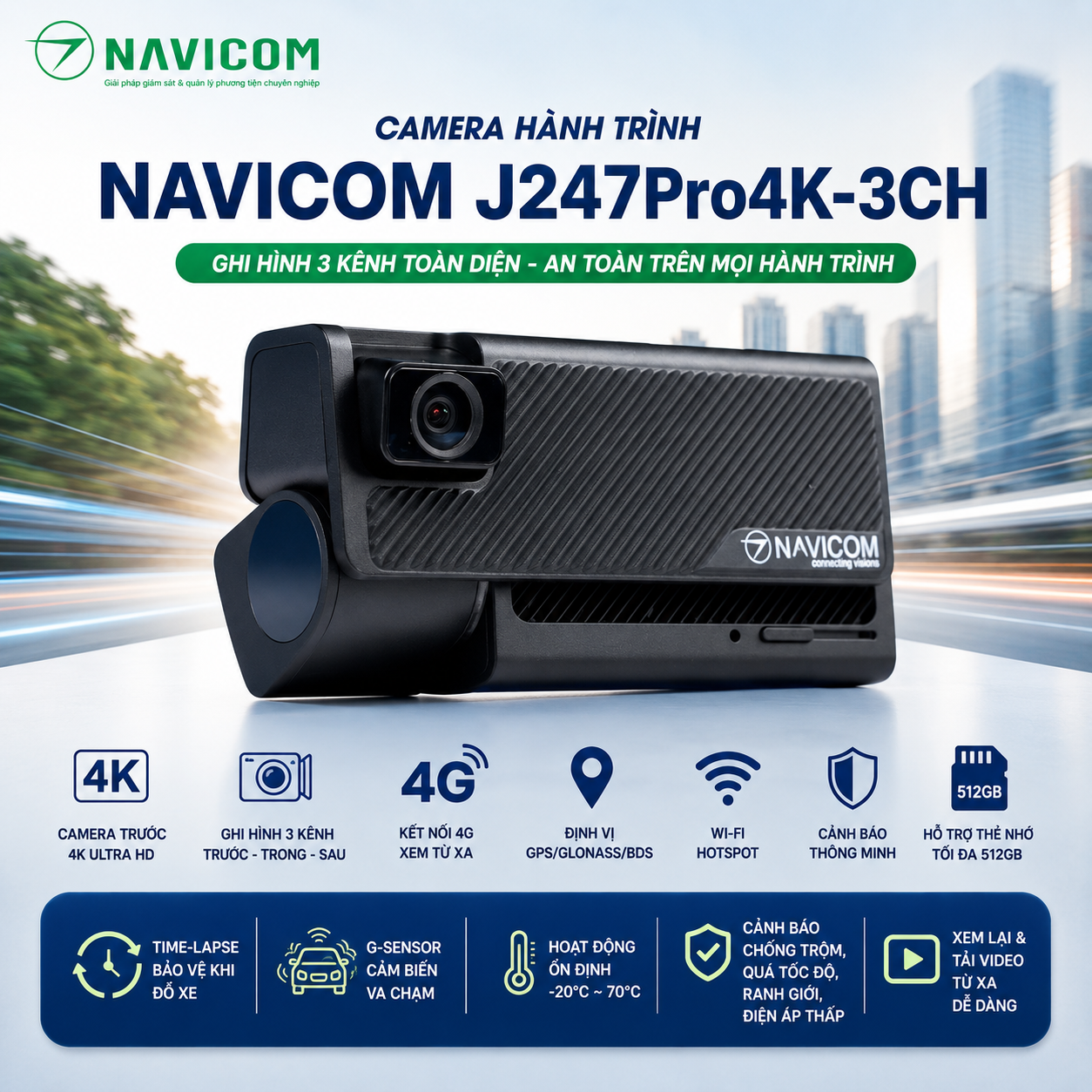 Alternative view of Camera Hành Trình 4K Ghi Hình 3 Kênh Navicom J247Pro4K-3CH – Giải Pháp Giám Sát Toàn Diện Cho Mọi Hành Trình