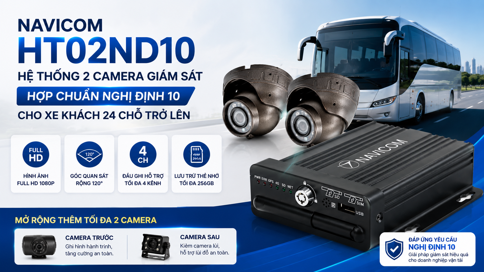 Camera Giám Sát Xe Khách Hợp Chuẩn Nghị Định 10 Navicom HT02ND10 Cho Xe 24 Chỗ Trở Lên
