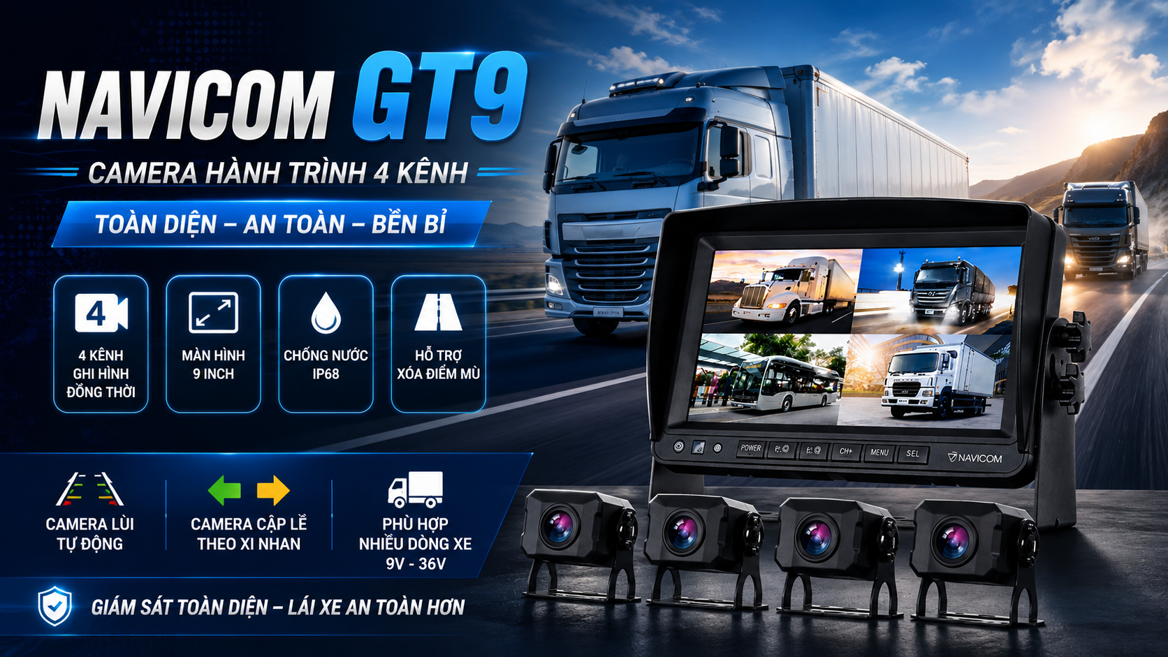 Camera Hành Trình 4 Kênh Màn Hình 9 Inch Navicom GT9