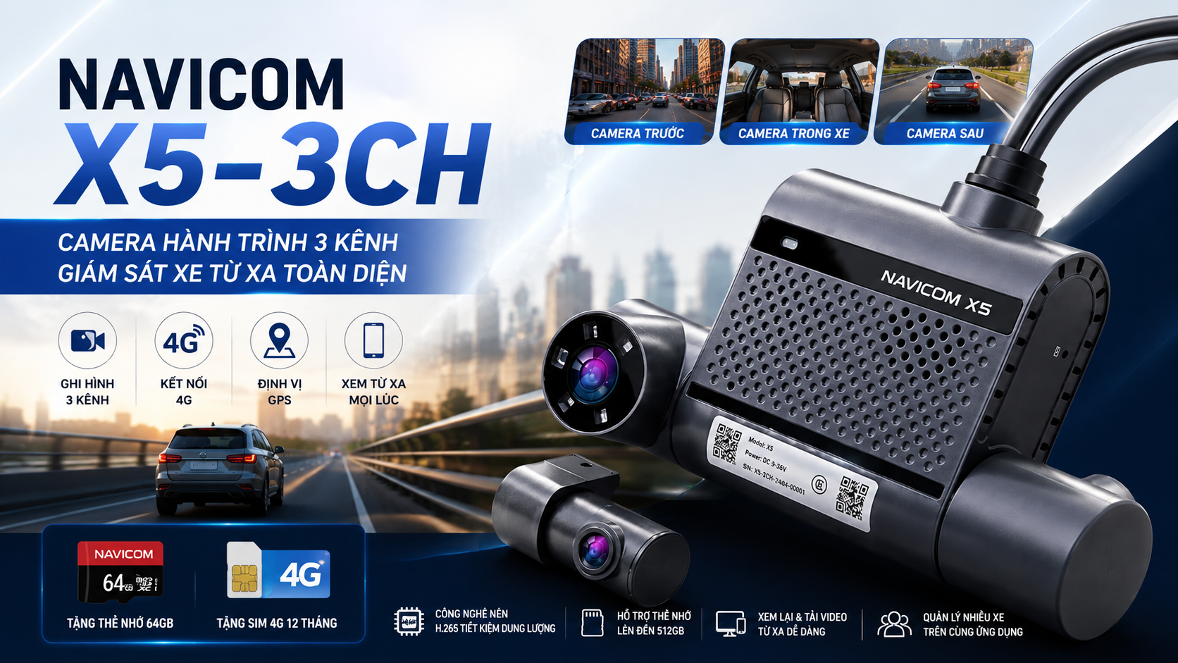 Camera Hành Trình Navicom X5 3CH 4G GPS