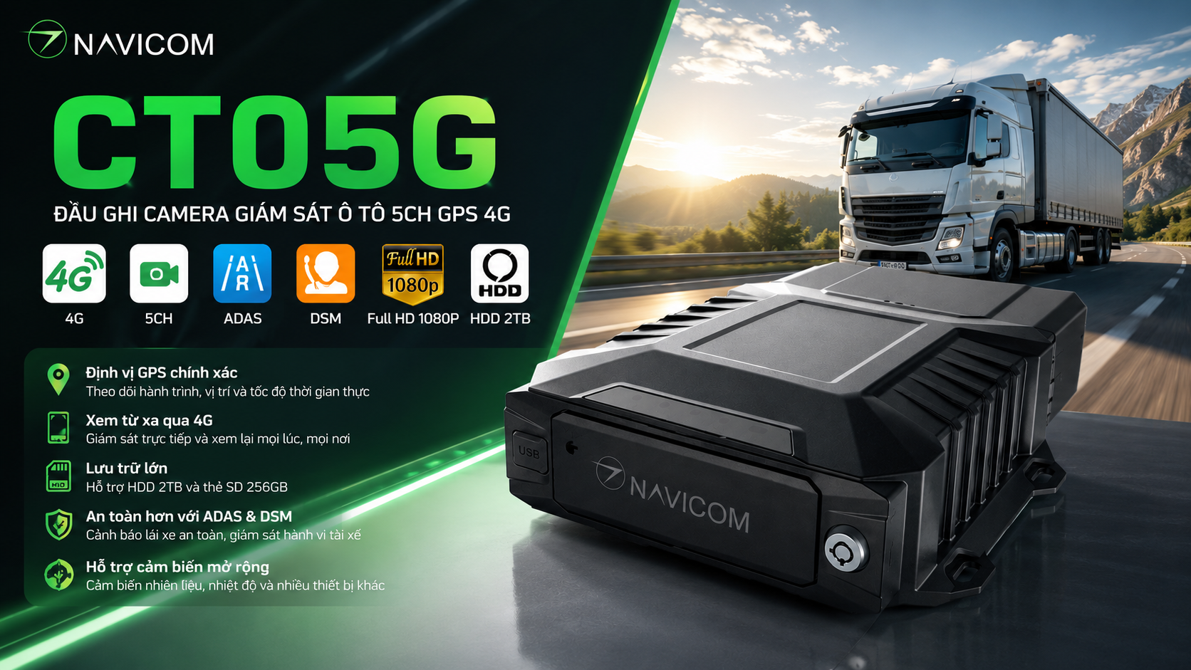 Đầu Ghi Camera Giám Sát Ô Tô Navicom CT05G 5 Kênh GPS 4G