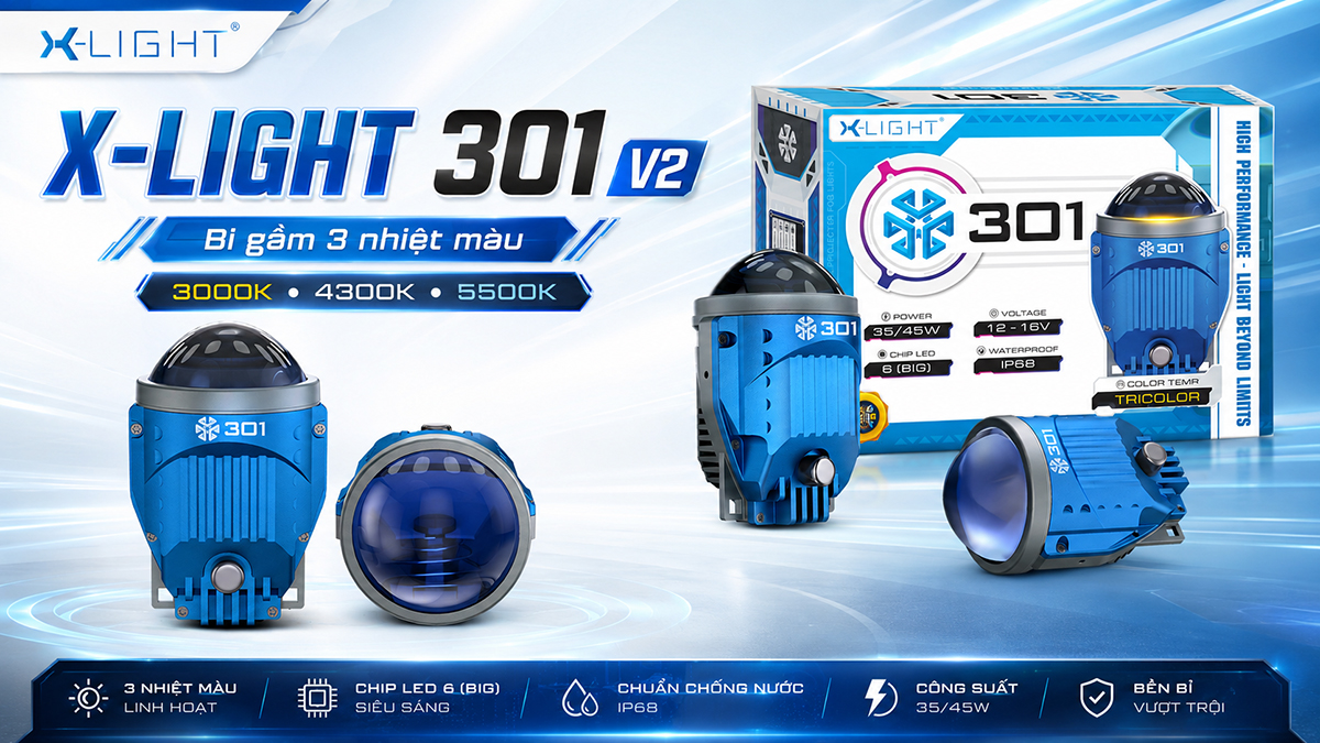 Đèn Bi Gầm X-Light 301 V2 – Nâng Cấp Ánh Sáng Gầm 3 Nhiệt Màu Cho Ô Tô