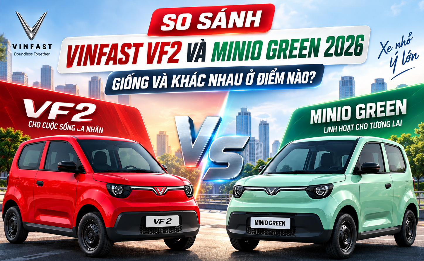 So Sánh VinFast VF2 Và Minio Green 2026: Giống Và Khác Nhau Ở Điểm Nào?
